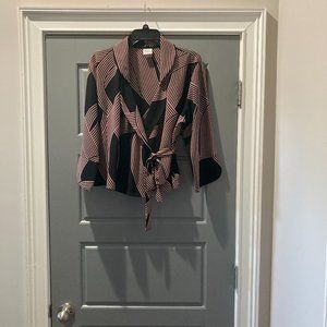 Giorgio Fiorlini  Women XL Pink & Black 3/4 Sleeve Wrap Blouse